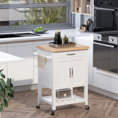 HOMCOM Kitchen Storage Trolley Cart Rolling Wheels Shelves Cupboard W/ Drawer 3 HOMCOM Kitchen Storage Trolley Cart Rolling Wheels Shelves Cupboard W/ Drawer - Image 3