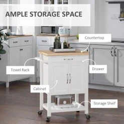 HOMCOM Kitchen Storage Trolley Cart Rolling Wheels Shelves Cupboard W/ Drawer 9 HOMCOM Kitchen Storage Trolley Cart Rolling Wheels Shelves Cupboard W/ Drawer -Vonshef shop 9792725 5