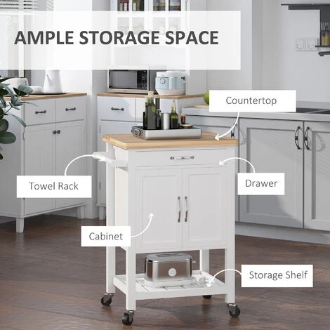 HOMCOM Kitchen Storage Trolley Cart Rolling Wheels Shelves Cupboard W/ Drawer 5 HOMCOM Kitchen Storage Trolley Cart Rolling Wheels Shelves Cupboard W/ Drawer - Image 5