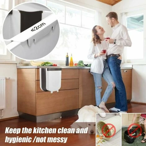 Soleil Hanging Trash Can For Kitchen Or Bathroom With Trash Bag Holder For Kitchen, Cabinet And Door - 9L White. 3 Soleil Hanging Trash Can For Kitchen Or Bathroom With Trash Bag Holder For Kitchen, Cabinet And Door - 9L White. - Image 3