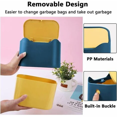 Soleil Small Table Trash Can, Mini Plastic Style Kitchen Desktop Trash Bin With Push Button Lid, Push Top Trash Can Kitchen Trash Can Rubbish Waste Dustbin Desk Bin 2L (Blue) 4 Soleil Small Table Trash Can, Mini Plastic Style Kitchen Desktop Trash Bin With Push Button Lid, Push Top Trash Can Kitchen Trash Can Rubbish Waste Dustbin Desk Bin 2L (Blue) - Image 4