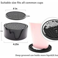 XINUY Silicone Coaster Set Of 6 With Holder, Deep Groove Absorbent Coasters To Protect Furniture From Damage Large 4 Inch Cup Mat (Gray) -Vonshef shop 98374983 5