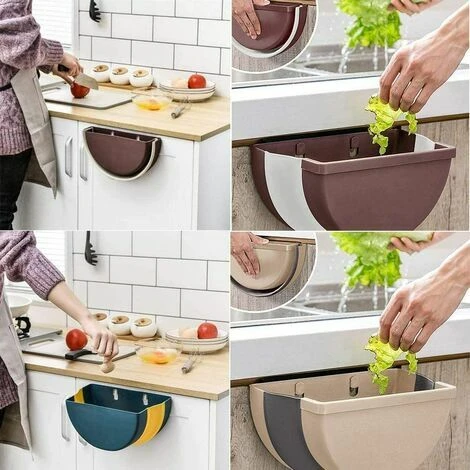 Neige Wall-Mounted Folding Trash Can, Hanging Folded Kitchen Trash Can Small Trash Can (Beige) 5 Neige Wall-Mounted Folding Trash Can, Hanging Folded Kitchen Trash Can Small Trash Can (Beige) - Image 5
