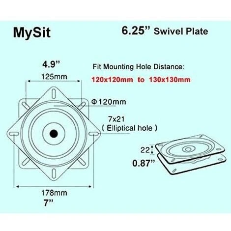 Rose Swivel Plate Replacement For 6.25" Heavy Duty Bar Stool, Square Swivel Mechanism For Recliner Or Furniture - Ball Bearing Swivel Boat Seat 4 Rose Swivel Plate Replacement For 6.25" Heavy Duty Bar Stool, Square Swivel Mechanism For Recliner Or Furniture - Ball Bearing Swivel Boat Seat - Image 4