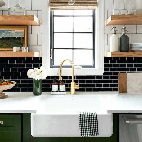 Rose-Tile Stickers For Kitchen Bathroom, Backsplash Adhesive Kitchen Black, Waterproof Tile Adhesive Decorative Wall Sticker Tiles 10 Pieces 2 Rose-Tile Stickers For Kitchen Bathroom, Backsplash Adhesive Kitchen Black, Waterproof Tile Adhesive Decorative Wall Sticker Tiles 10 Pieces - Image 2