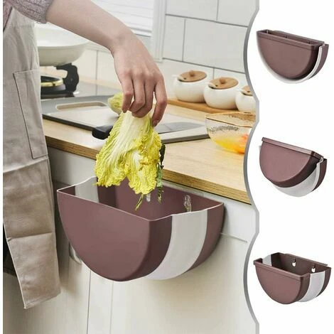 Neige Wall-Mounted Folding Trash Can, Hanging Folded Kitchen Trash Can Small Trash Can (Brown) 3 Neige Wall-Mounted Folding Trash Can, Hanging Folded Kitchen Trash Can Small Trash Can (Brown) - Image 3