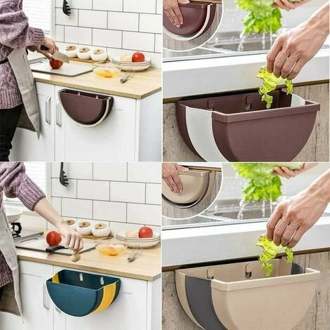 Neige Wall-Mounted Folding Trash Can, Hanging Folded Kitchen Trash Can Small Trash Can (Brown) 5 Neige Wall-Mounted Folding Trash Can, Hanging Folded Kitchen Trash Can Small Trash Can (Brown) - Image 5