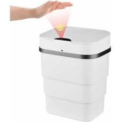 ERHOPE 9.5L Large Capacity Smart Induction Automatic Trash Can, Touchless Infrared Motion Sensor, 3-Layer Foldable, Battery-Free, Battery-Powered Model, White - Battery-Free