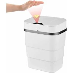 ERHOPE 9.5L Large Capacity Smart Induction Automatic Trash Can, Touchless Infrared Motion Sensor, 3-Layer Foldable, Battery-Free, Battery-Powered Model, White - Battery-Free